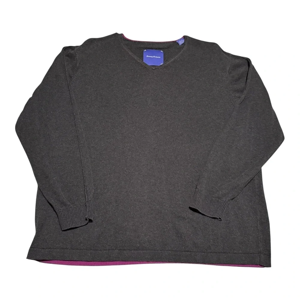 Tommy‎ Bahama Cotton Cashmere Gray Blank V-neck Sweater Men's XL